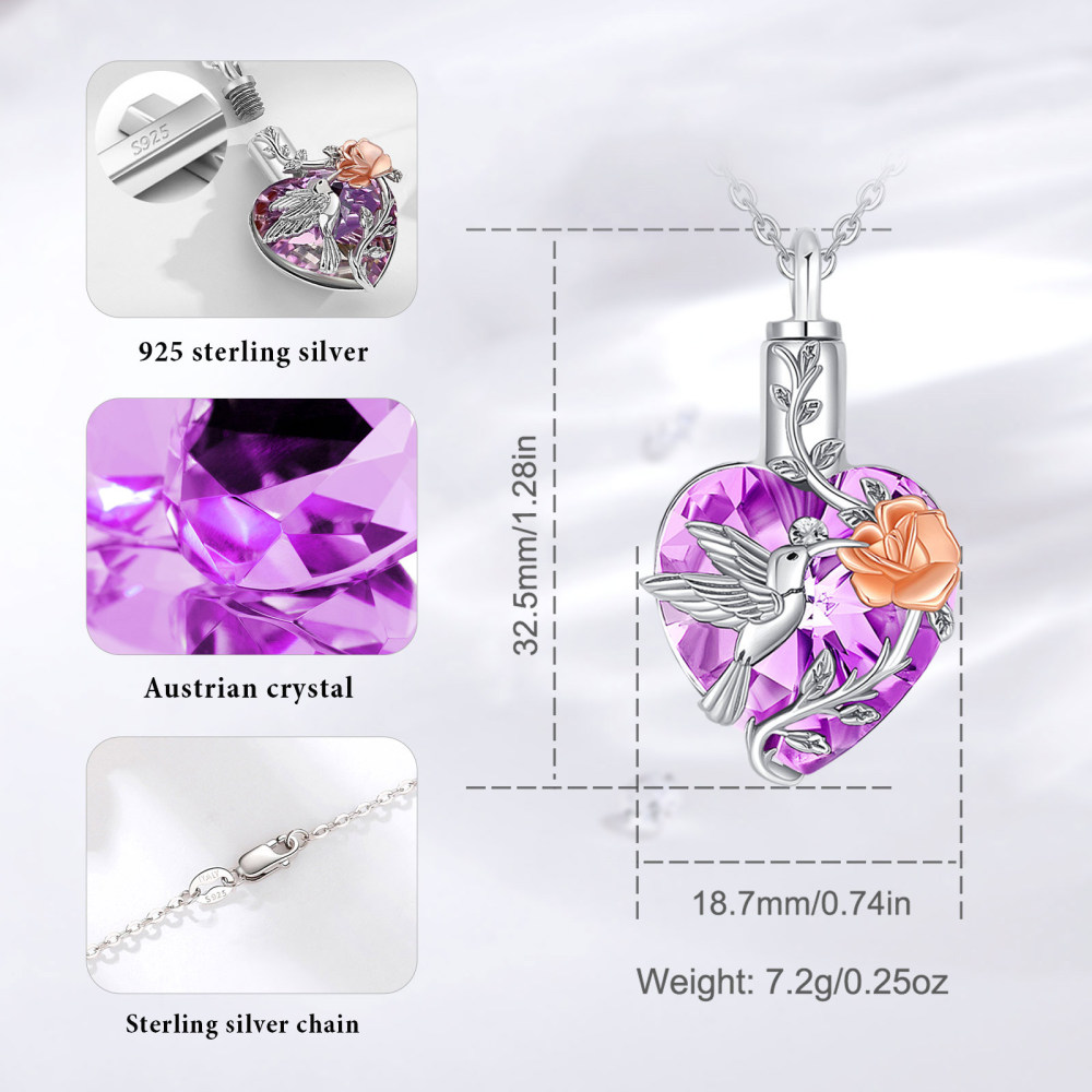 Heart-Shaped Urn Pendant Necklace with Moonstone or Swarovski Crystal