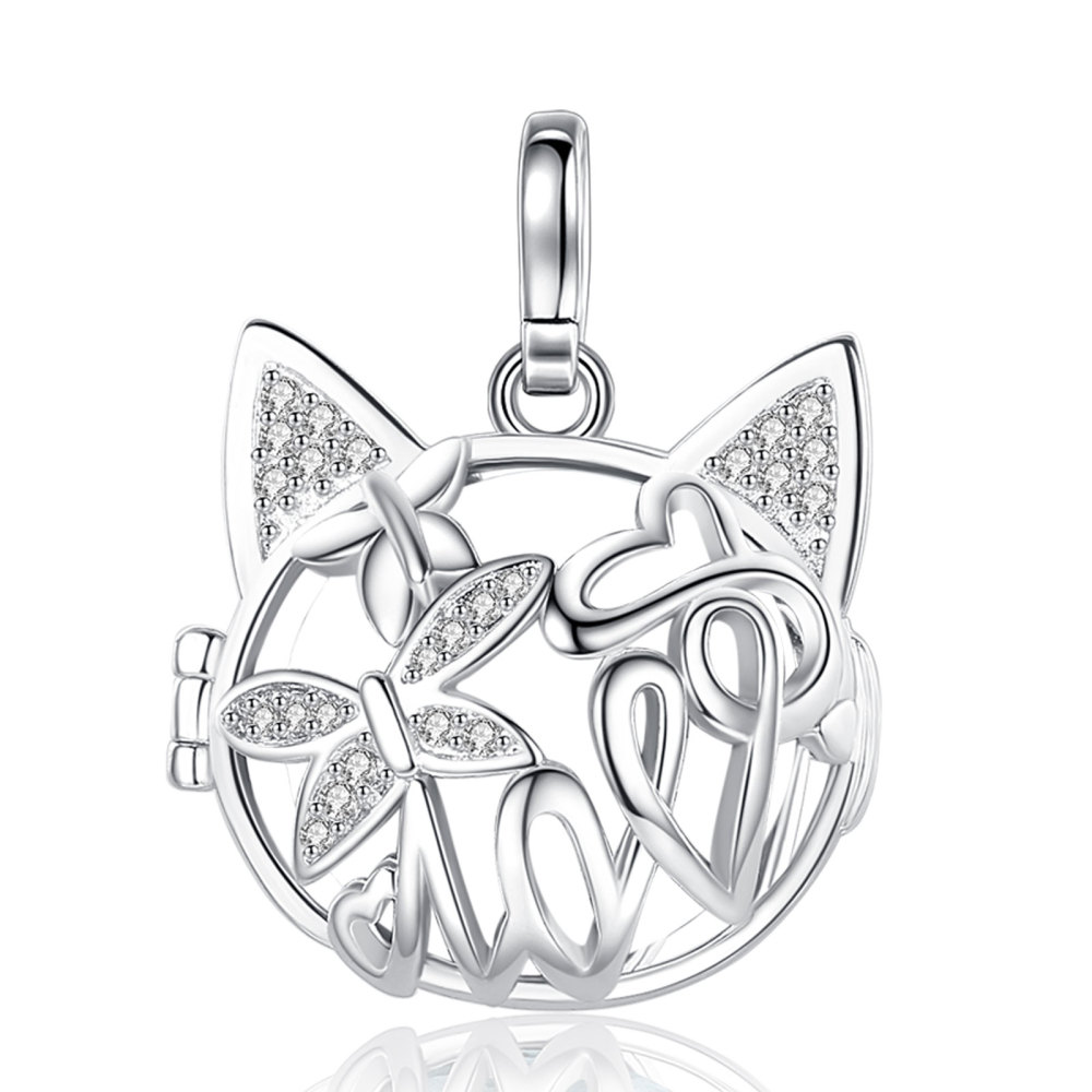 Butterfly & Love Cat Head Cage Pendant