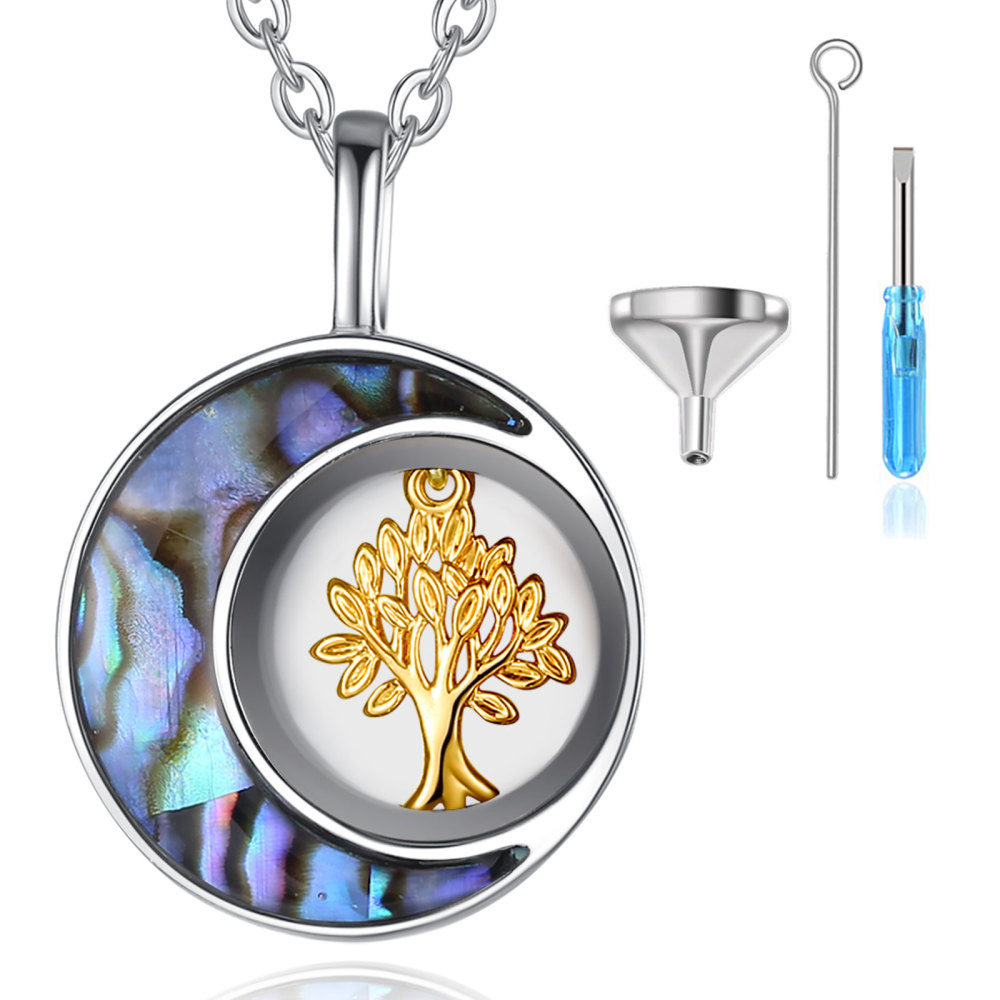 18K Gold Plated Tree of Life Charm Natural Abalone Cremation Pendant