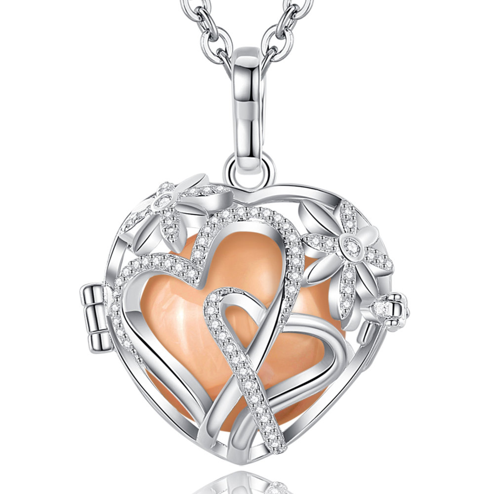 Double Heart-Shaped Angel Chime Cage Necklace