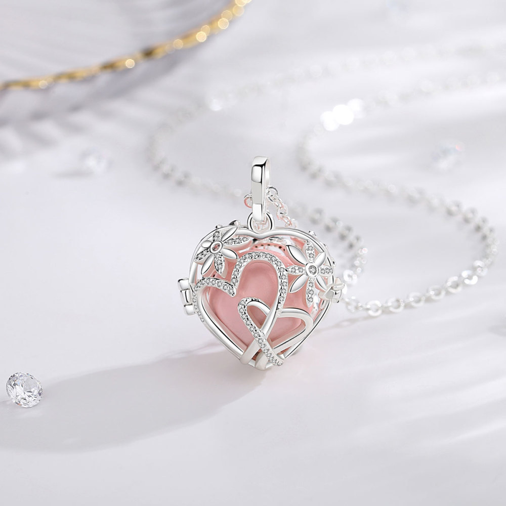 Double Heart-Shaped Angel Chime Cage Necklace