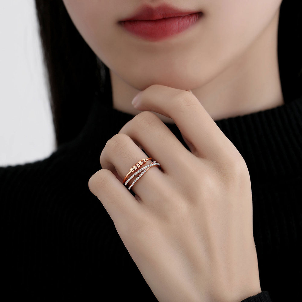 Rose Gold Plating Rotatable Beads Design Anxiety Ring