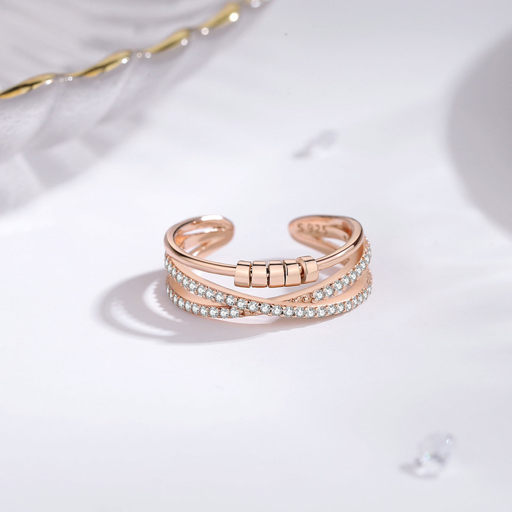 Rose Gold Plating Rotatable Beads Design Anxiety Ring
