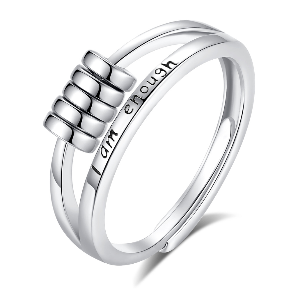 925 Sterling Silver Adjustable Fidget Ring with Rotating Beads