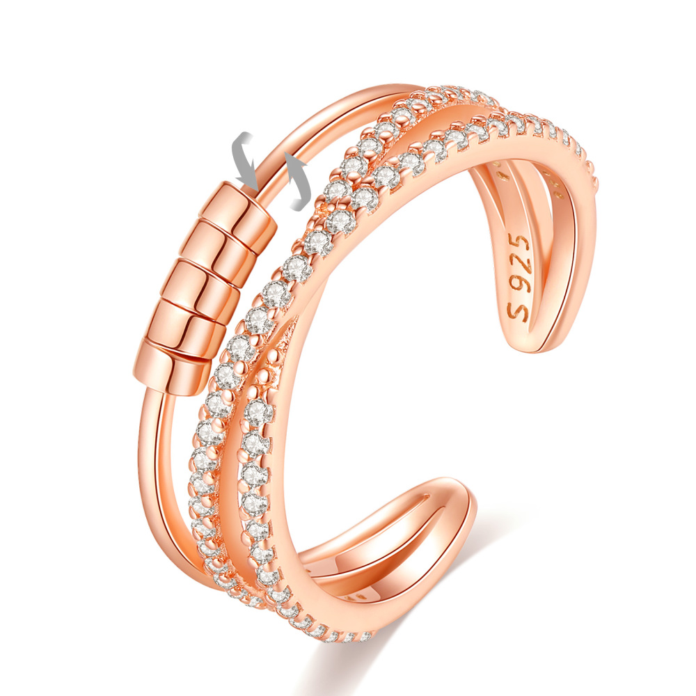 Rose Gold Plating Rotatable Beads Design Anxiety Ring