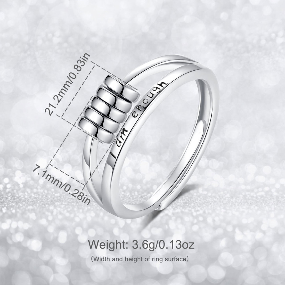 925 Sterling Silver Adjustable Fidget Ring with Rotating Beads