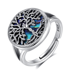 925 Sterling Silver Tree of Life Ring with Abalone or Turquoise