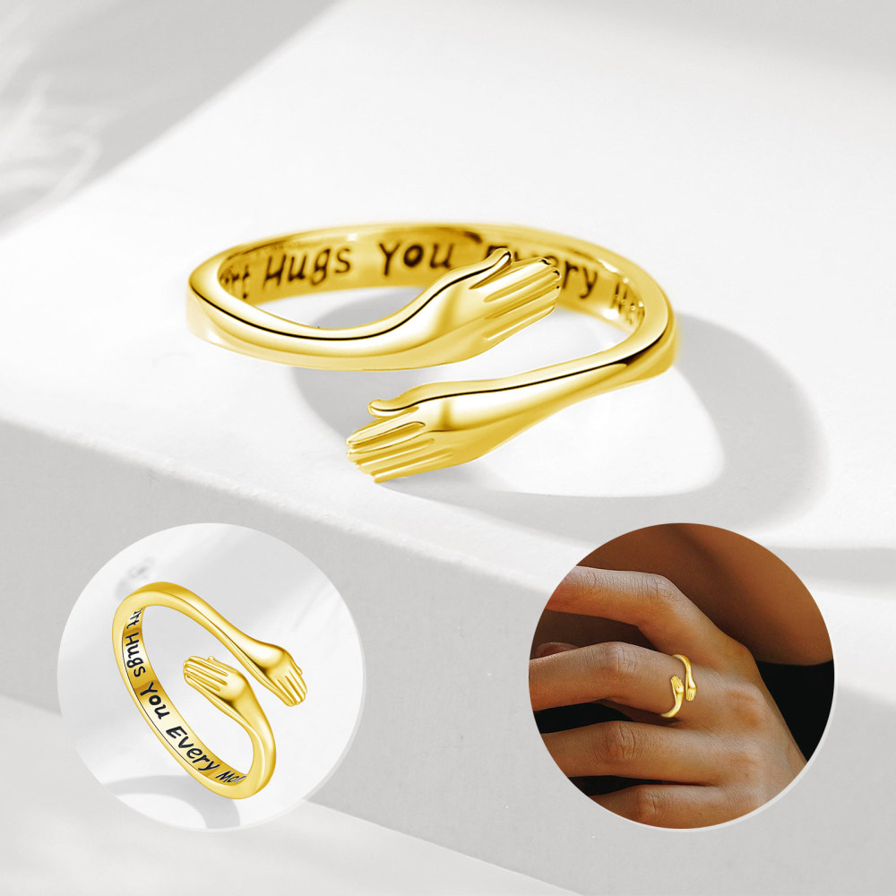 925 Sterling Silver Hug Hand Adjustable Open Ring