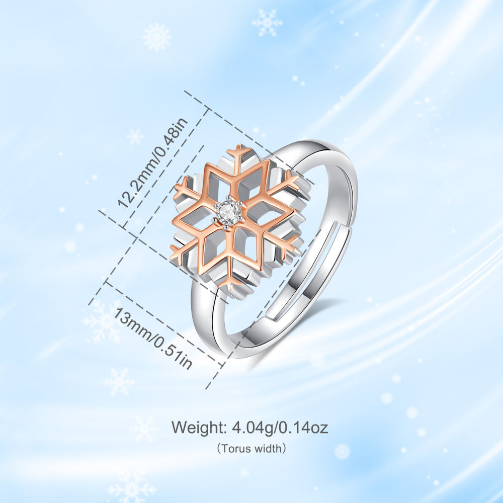 925 Silver & Rose Gold Snowflake Design Open Ring