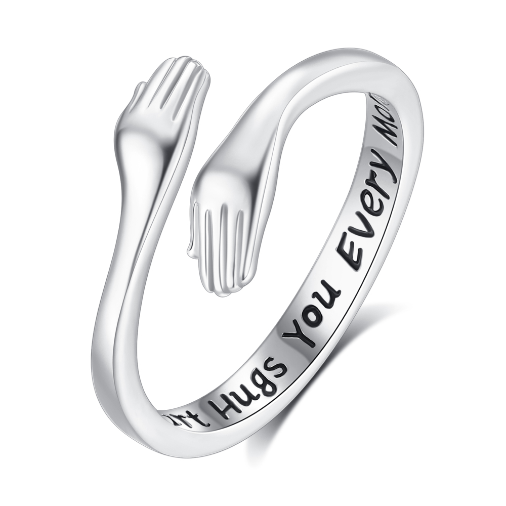 925 Sterling Silver Hug Hand Adjustable Open Ring
