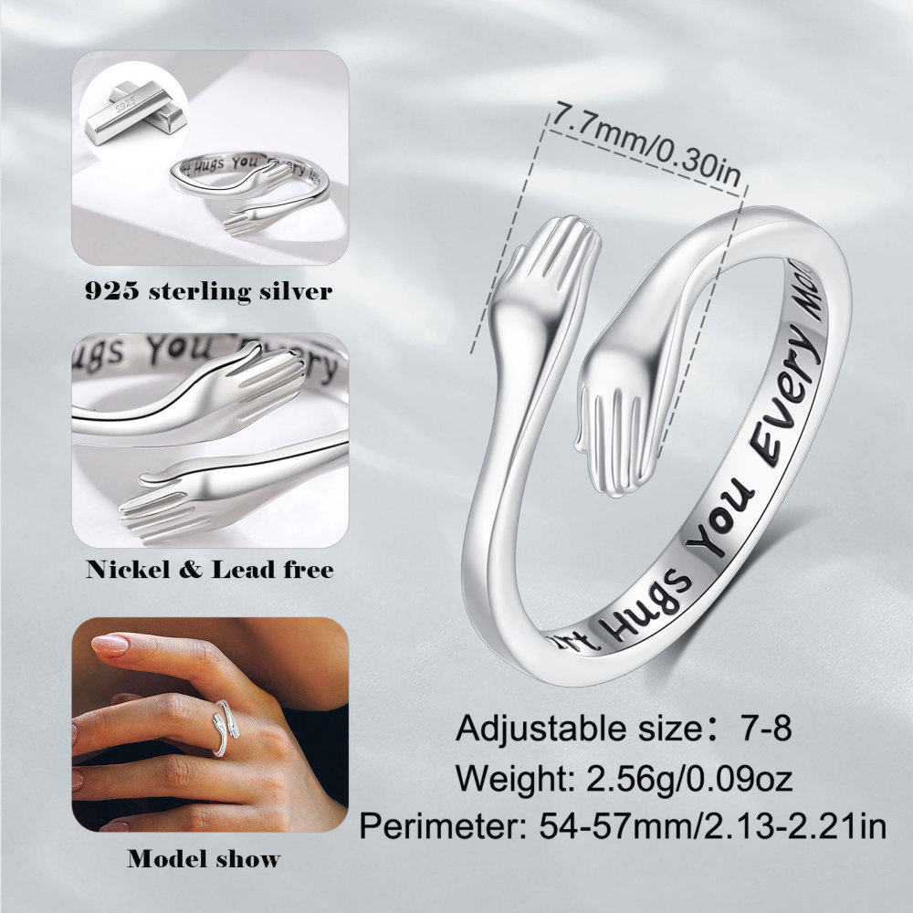 925 Sterling Silver Hug Hand Adjustable Open Ring