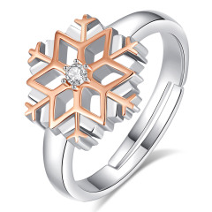 925 Silver & Rose Gold Snowflake Design Open Ring