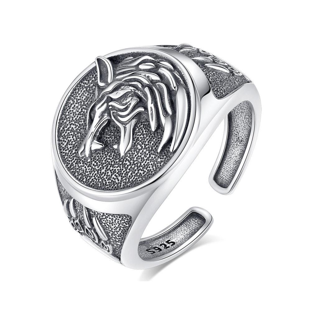 Antique Oxidized Open Design Viking Wolf Head Ring