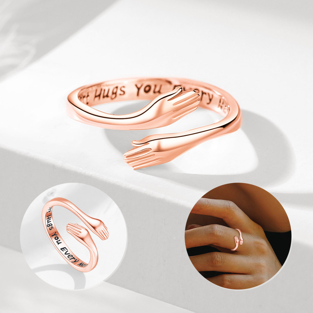 925 Sterling Silver Hug Hand Adjustable Open Ring