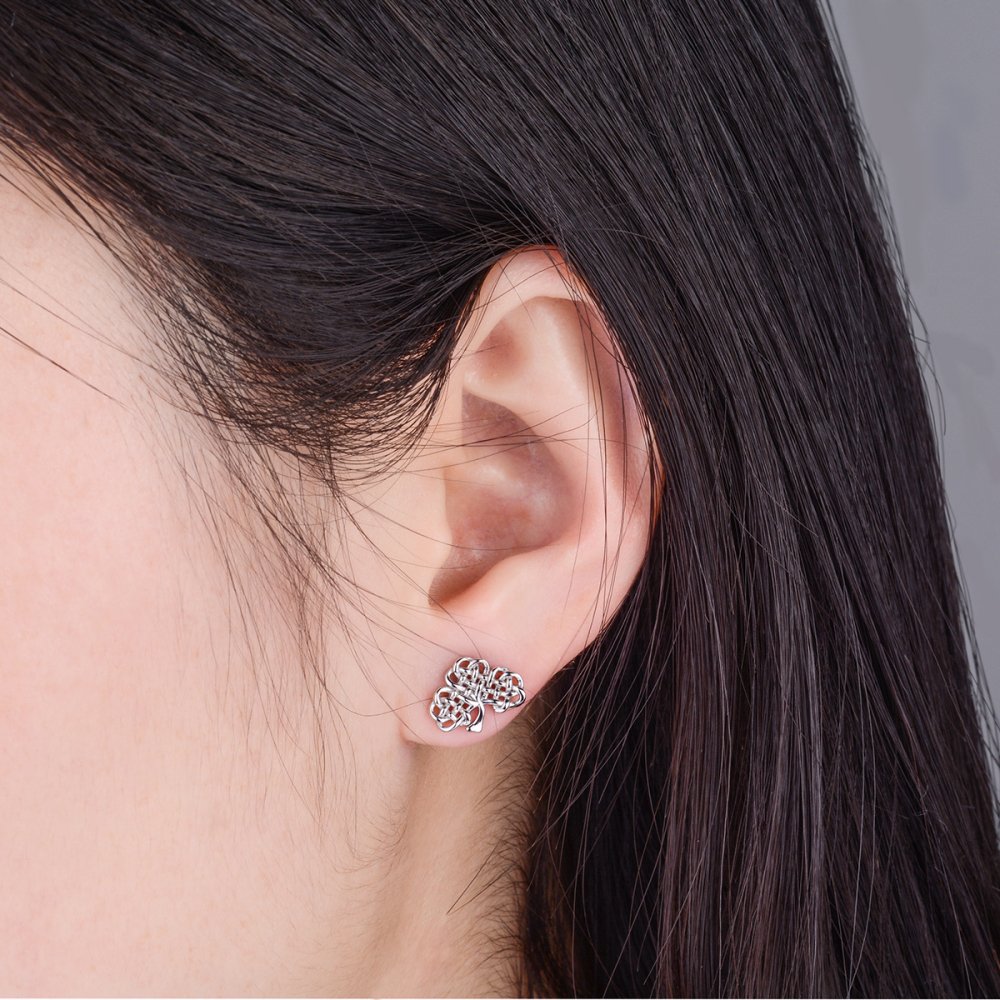 925 Sterling Silver Rhodium-Plated Celtic Tree of Life Stud Earrings