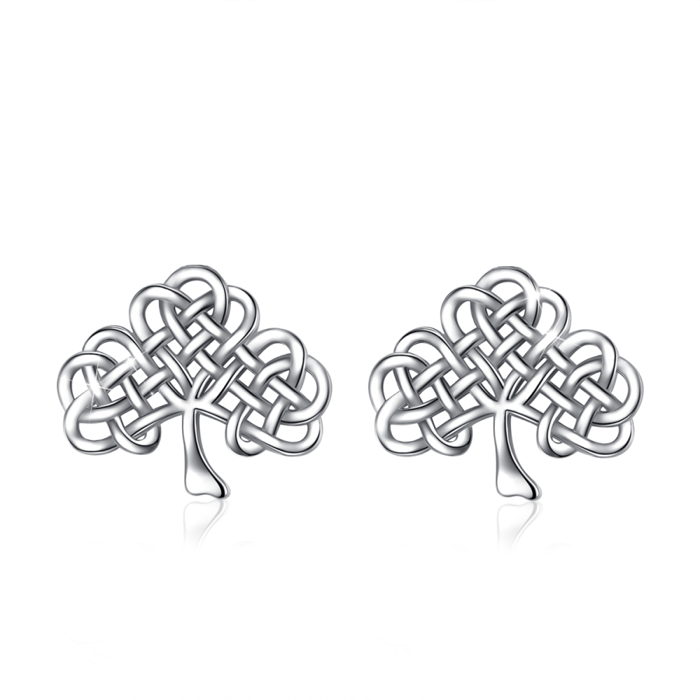 925 Sterling Silver Rhodium-Plated Celtic Tree of Life Stud Earrings