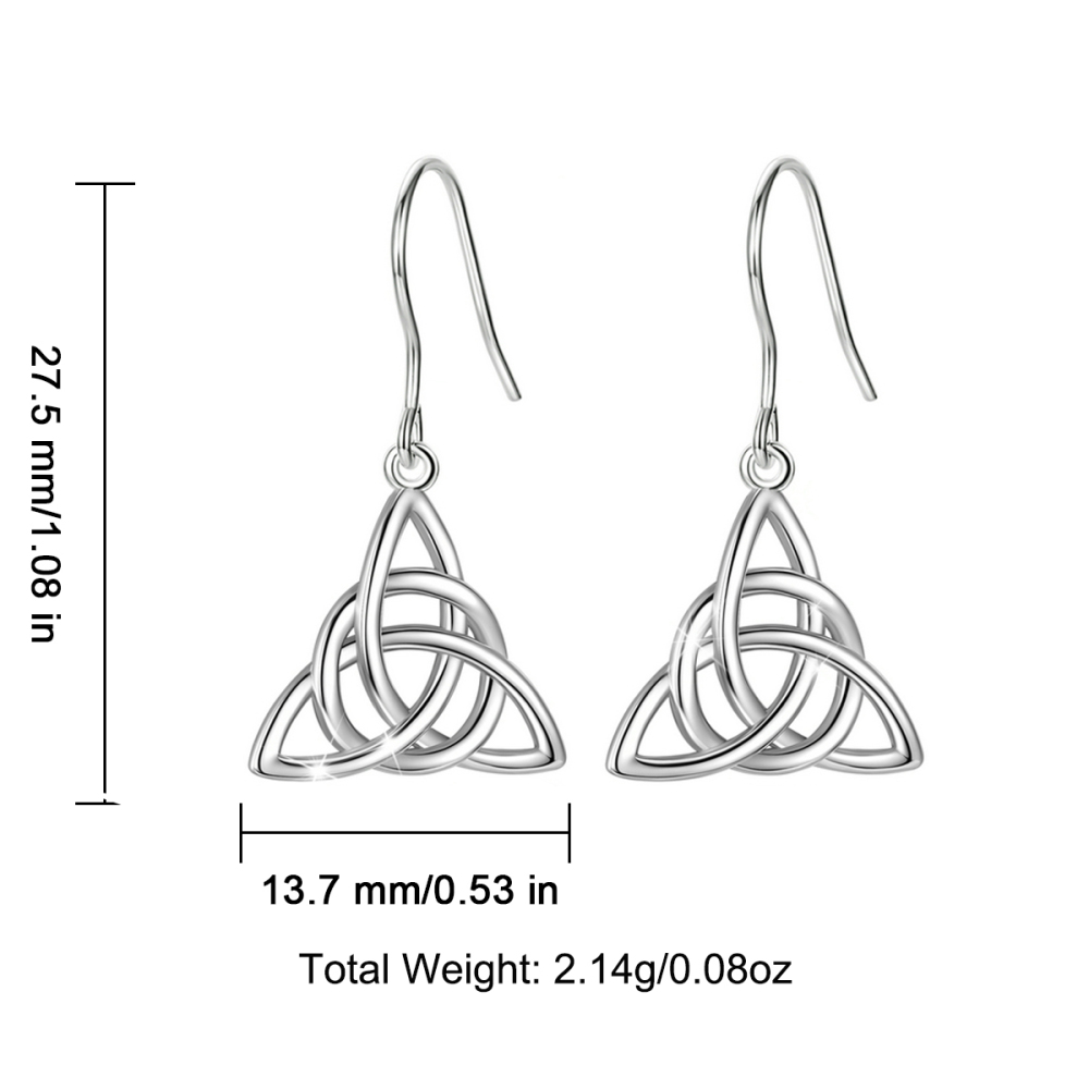 Rhodium-Plated Triangular Celtic Knot Drop Earrings