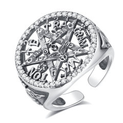 Mystical 925 Sterling Silver Tetragrammaton Pentagram Open Ring