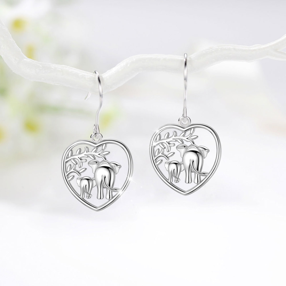 Silver Jewelry Rhodium-Plated Elephant Family Drop Earrings