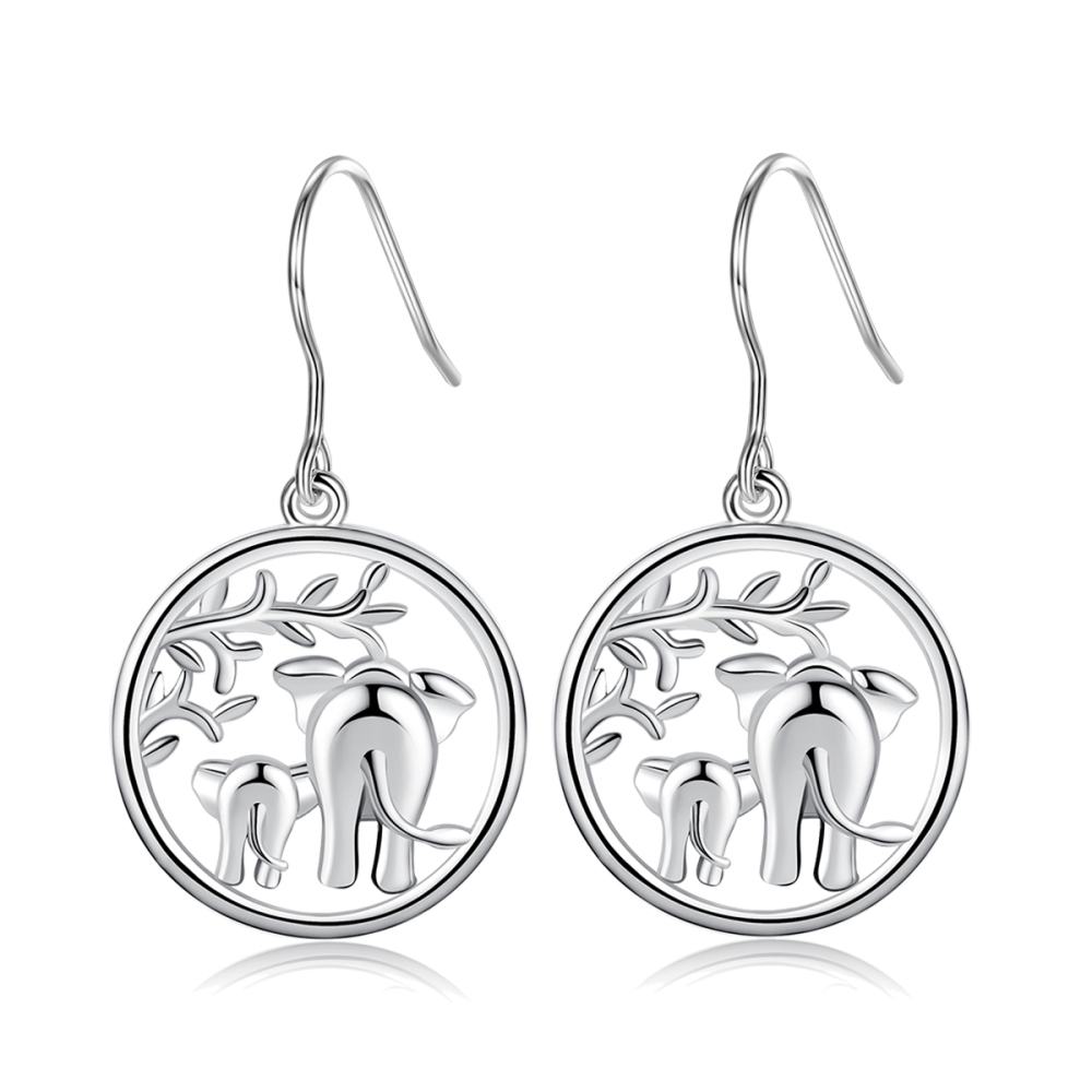 Silver Jewelry Rhodium-Plated Elephant Family Drop Earrings
