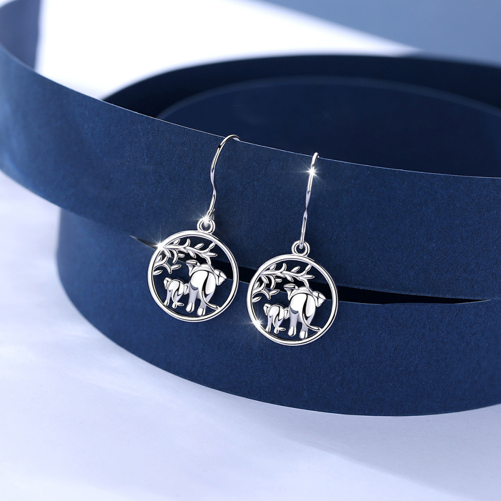 Silver Jewelry Rhodium-Plated Elephant Family Drop Earrings