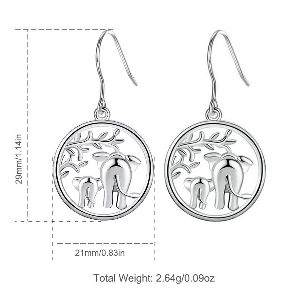 Silver Jewelry Rhodium-Plated Elephant Family Drop Earrings