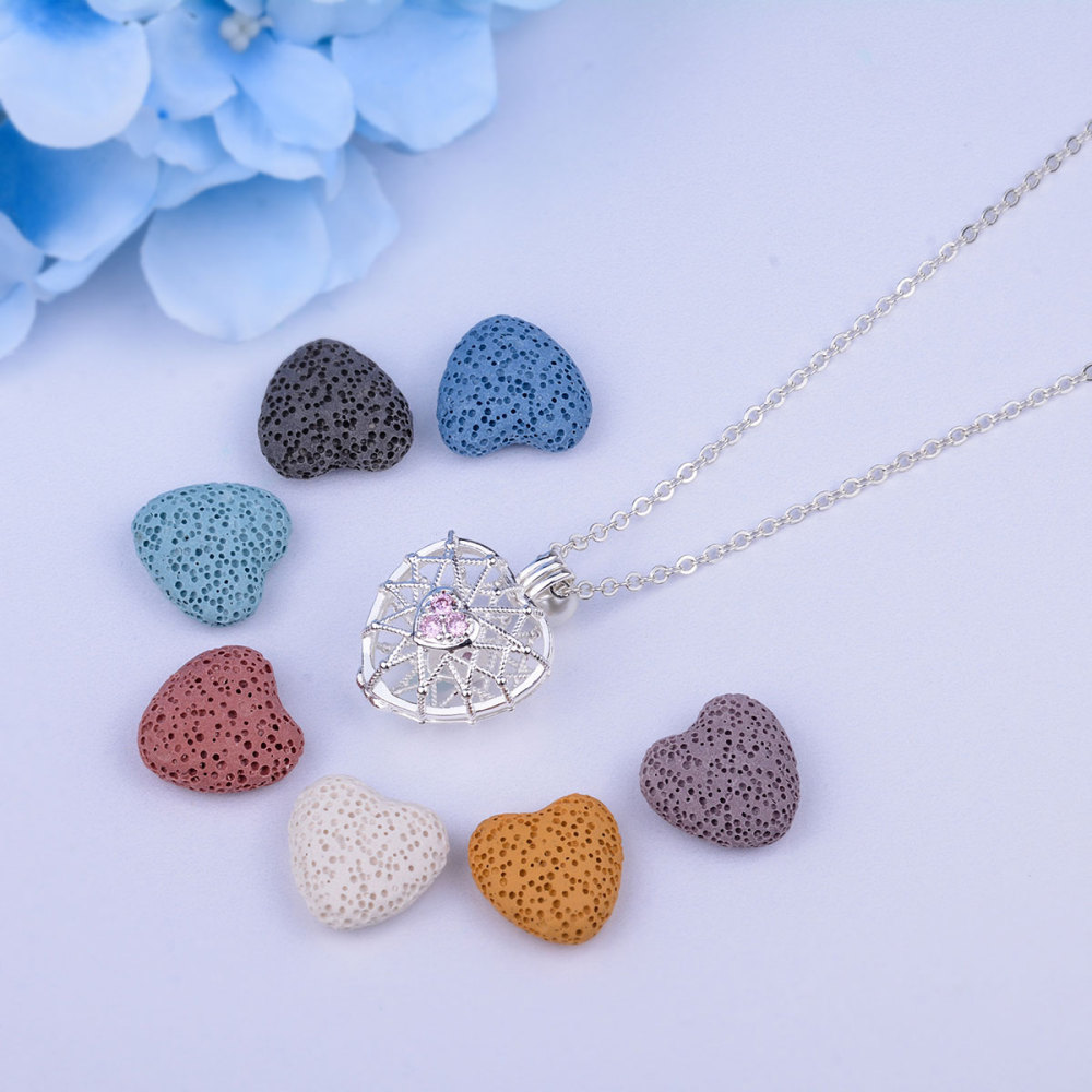 Heart-Shaped Volcanic Stone Aroma Diffuser Necklace