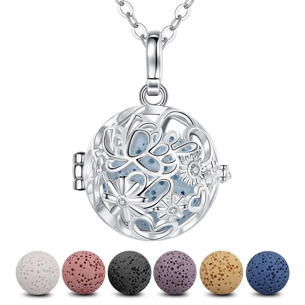 Silver-Plated Copper Flower Aroma Diffuser Necklace