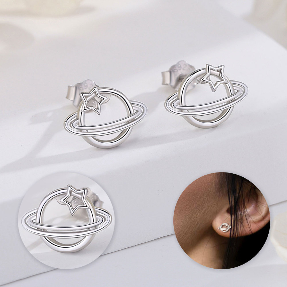 Asteroid Shaped 925 Sterling Silver Stud Earrings