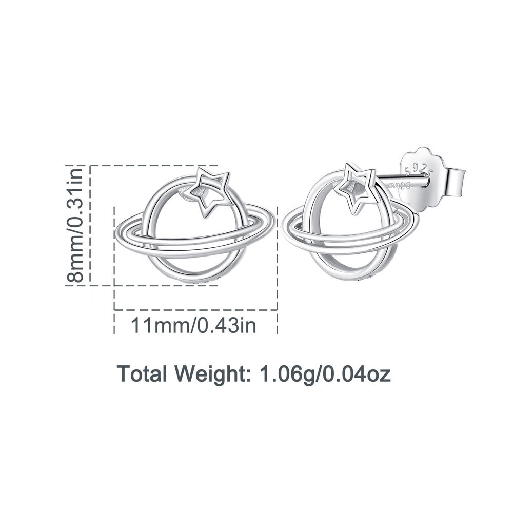 Asteroid Shaped 925 Sterling Silver Stud Earrings