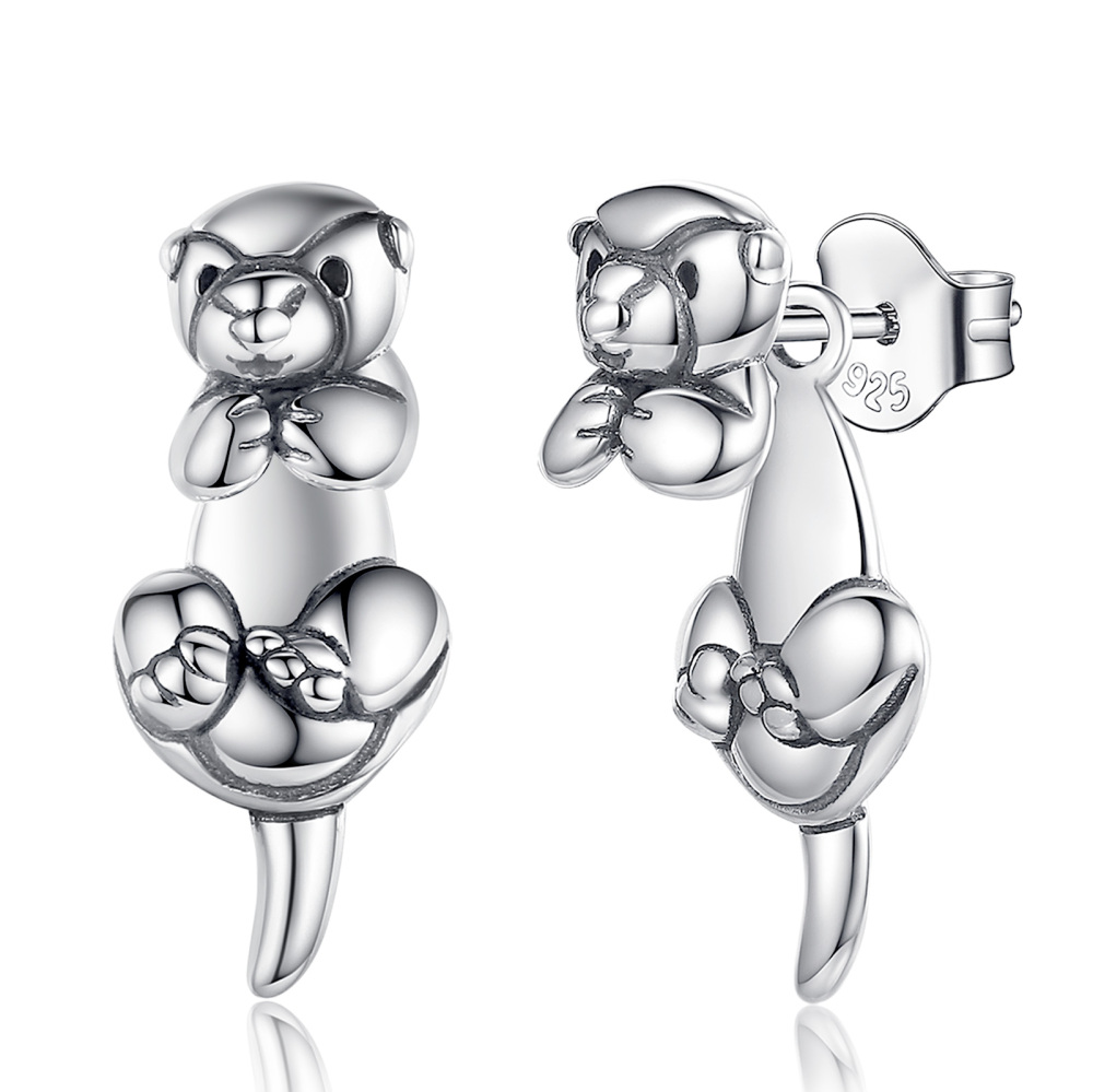Multiple Wearing Styles 925 Sterling Silver Bear Stud Earrings