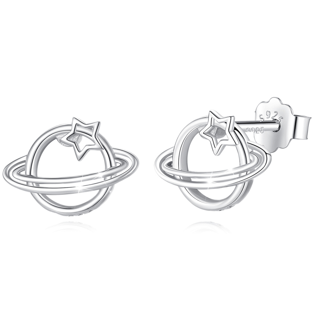Asteroid Shaped 925 Sterling Silver Stud Earrings