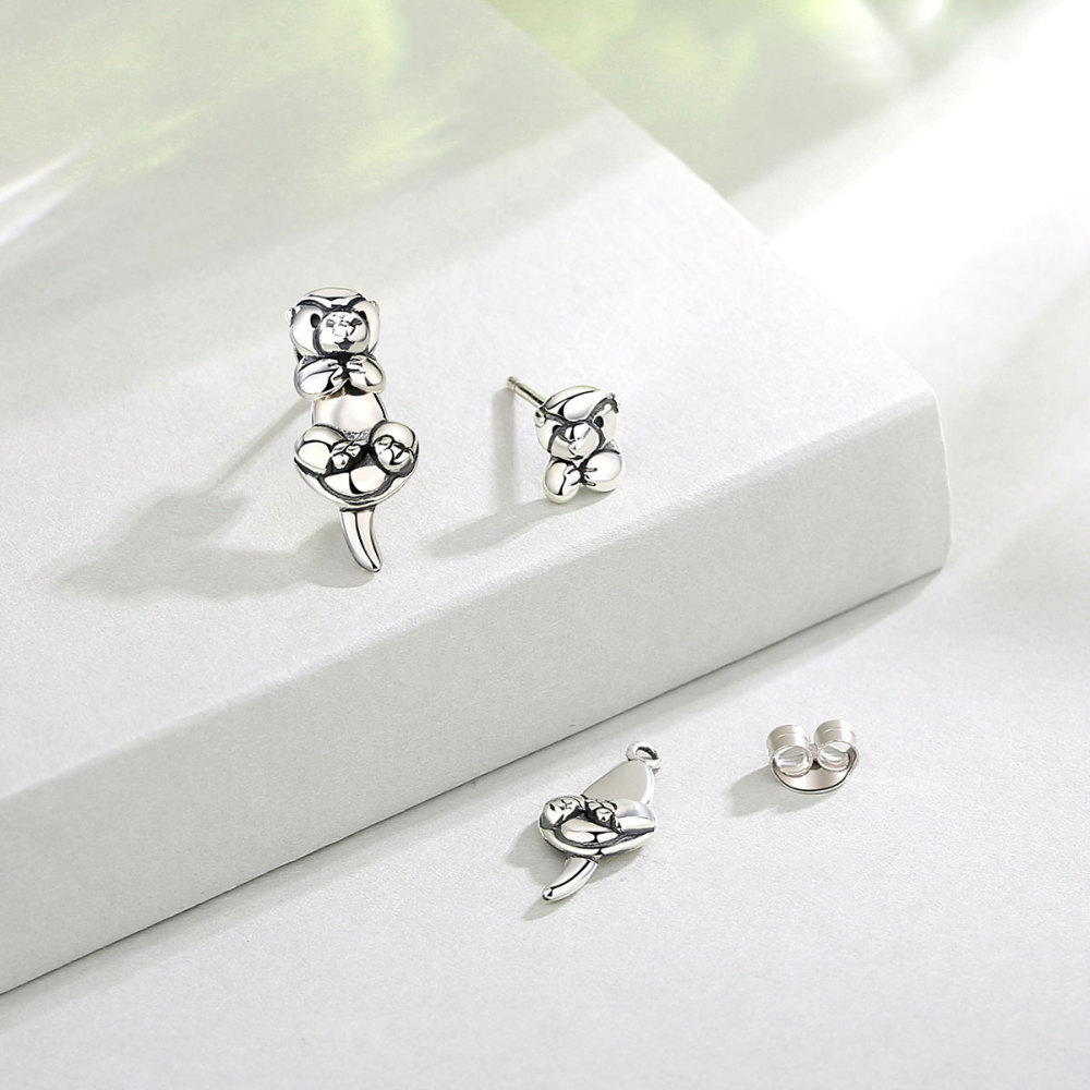 Multiple Wearing Styles 925 Sterling Silver Bear Stud Earrings