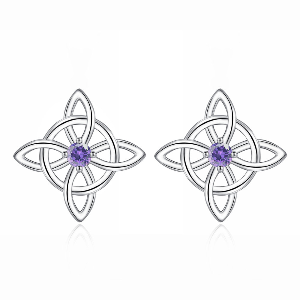925 Sterling Silver Mystic Knot Earrings with Purple Zircon