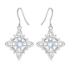 Moonstone Wicca Knot Sterling Silver Drop Earrings