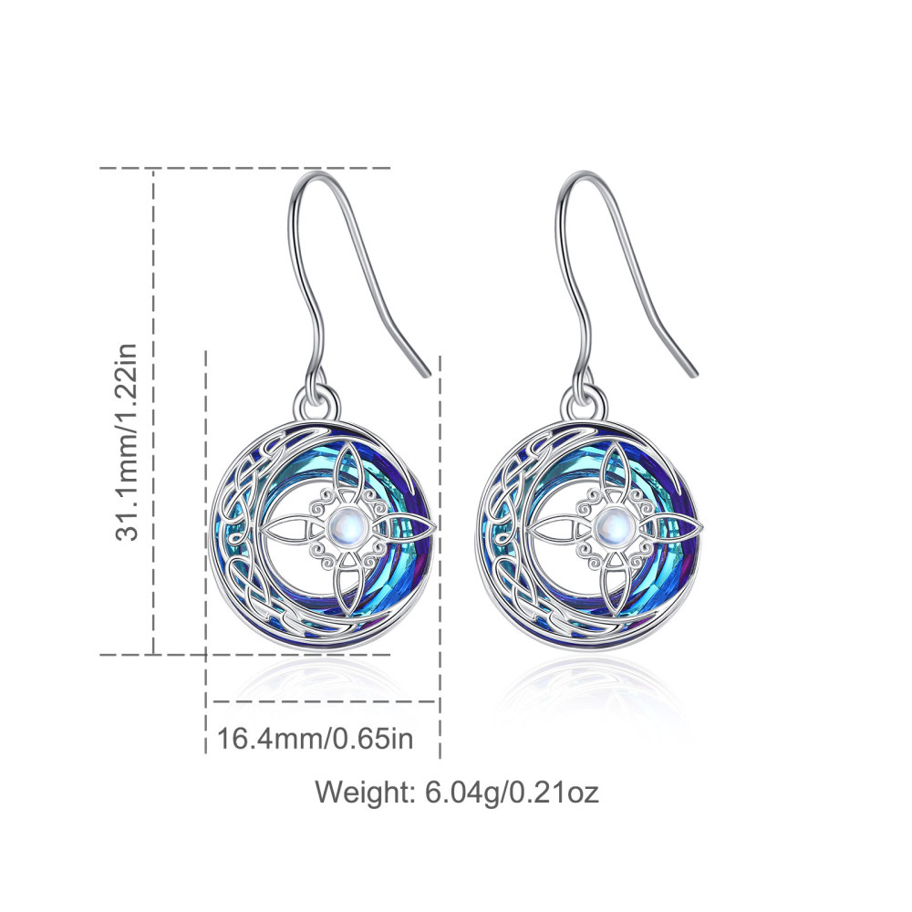 Silver Moon & Blue Crystal Wicca Knot Drop Earrings