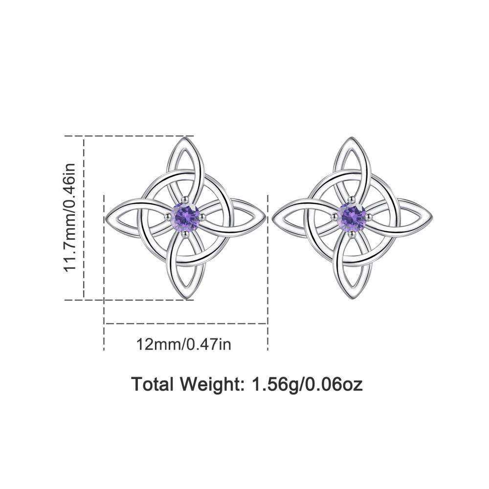 925 Sterling Silver Mystic Knot Earrings with Purple Zircon
