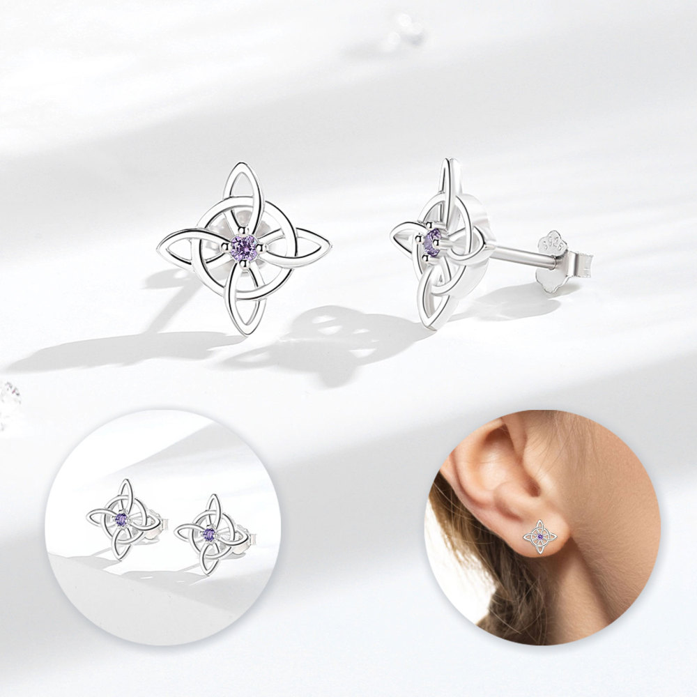 925 Sterling Silver Mystic Knot Earrings with Purple Zircon