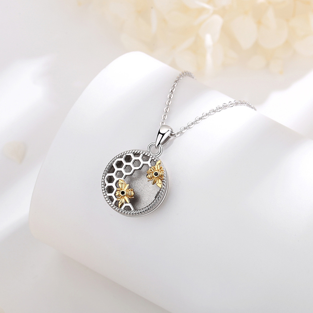 Honeycomb and Bee Round Photo Locket Pendant Necklace