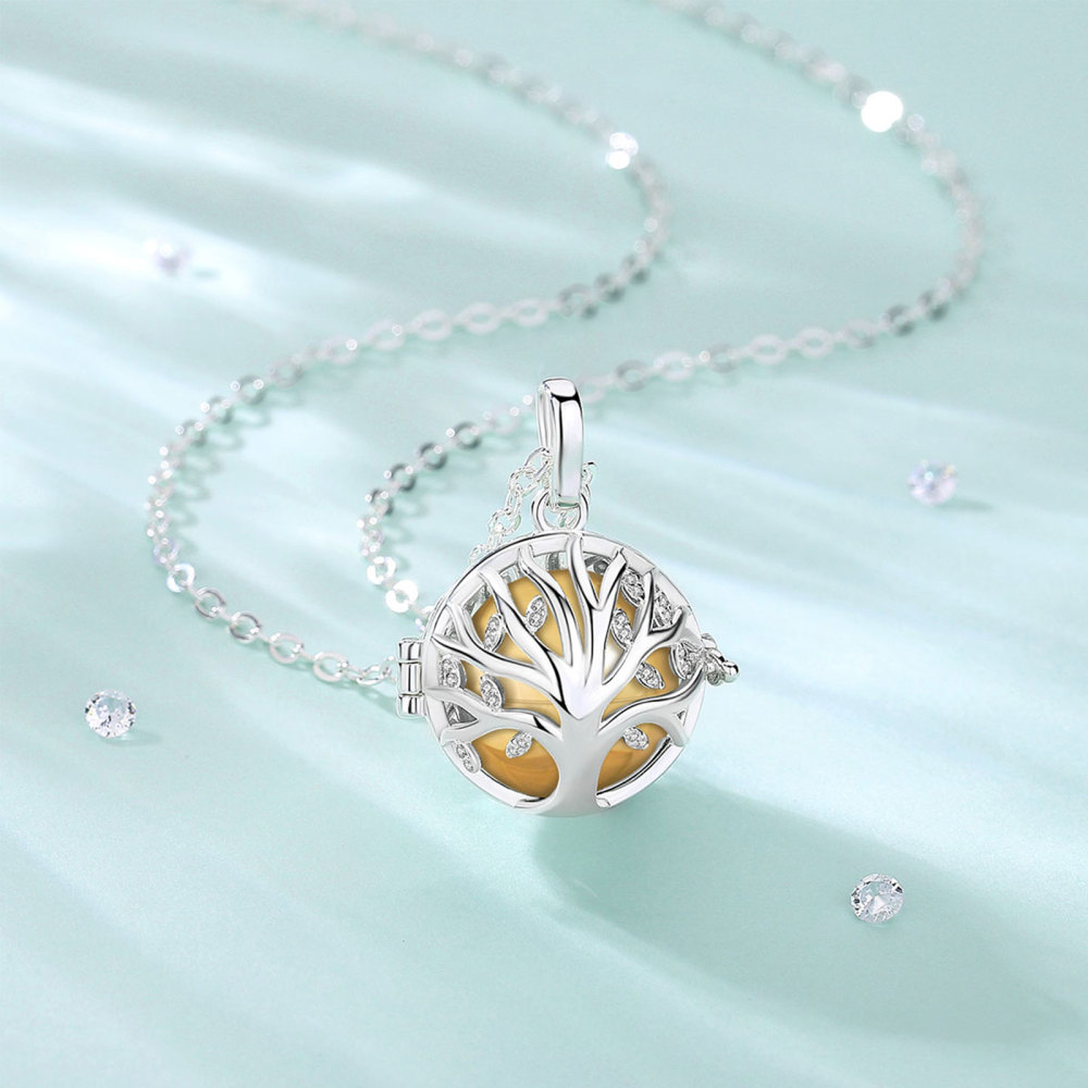 Zircon Tree of Life Urn Ball Cage Necklace