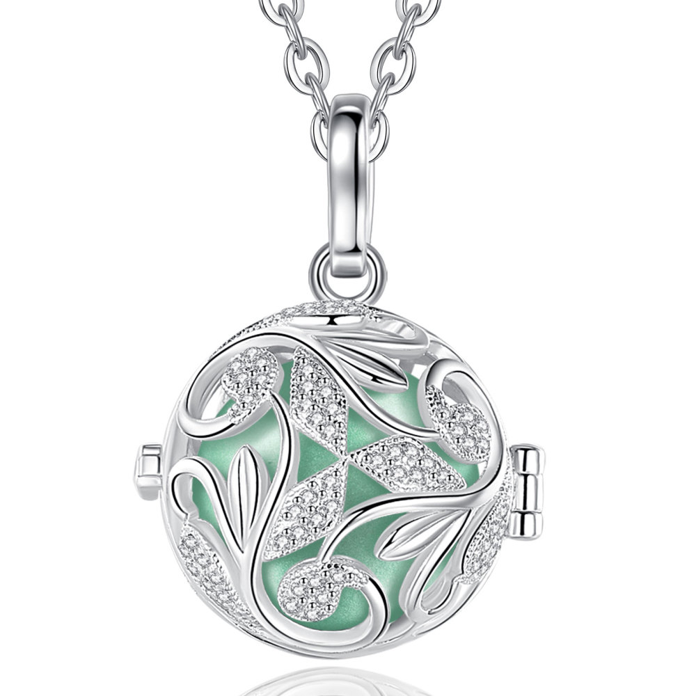 Silver-Plated Zircon Leaf Pattern Cage Pendant