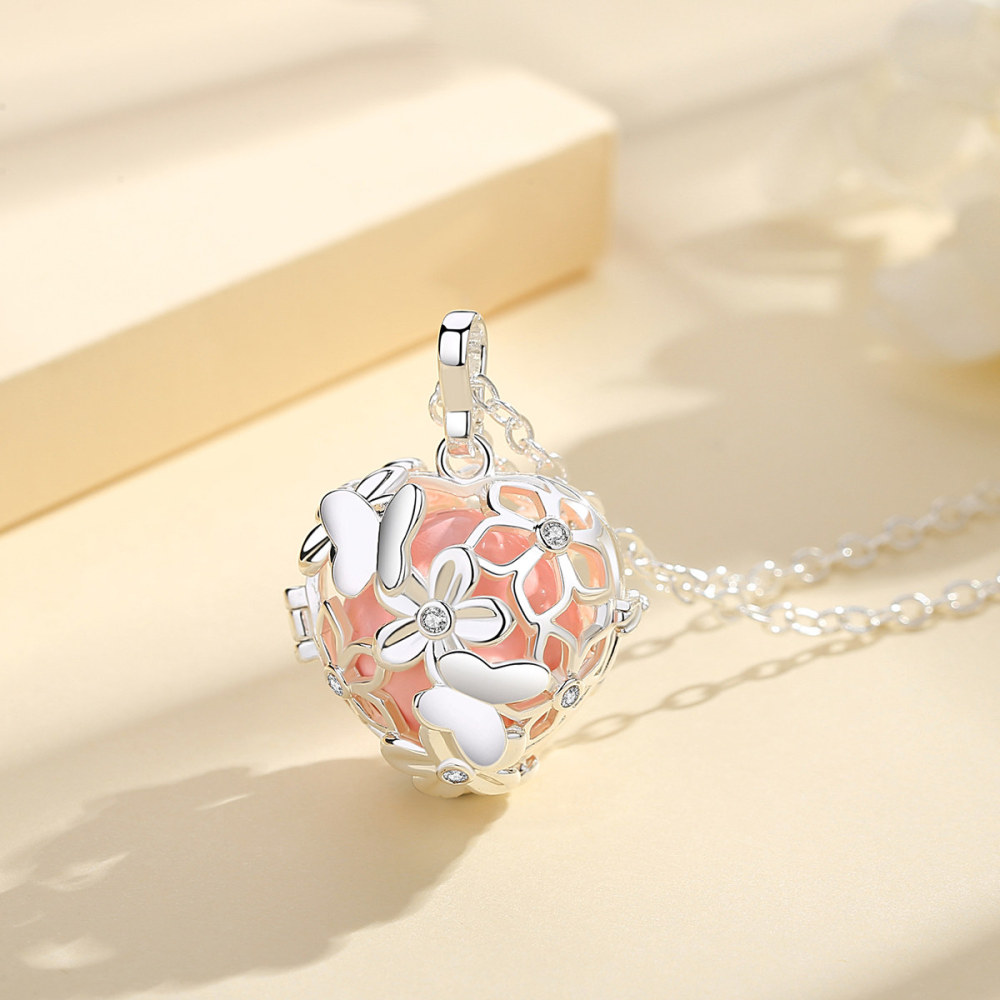 Heart-Shaped Butterfly and Flower Cage Pendant