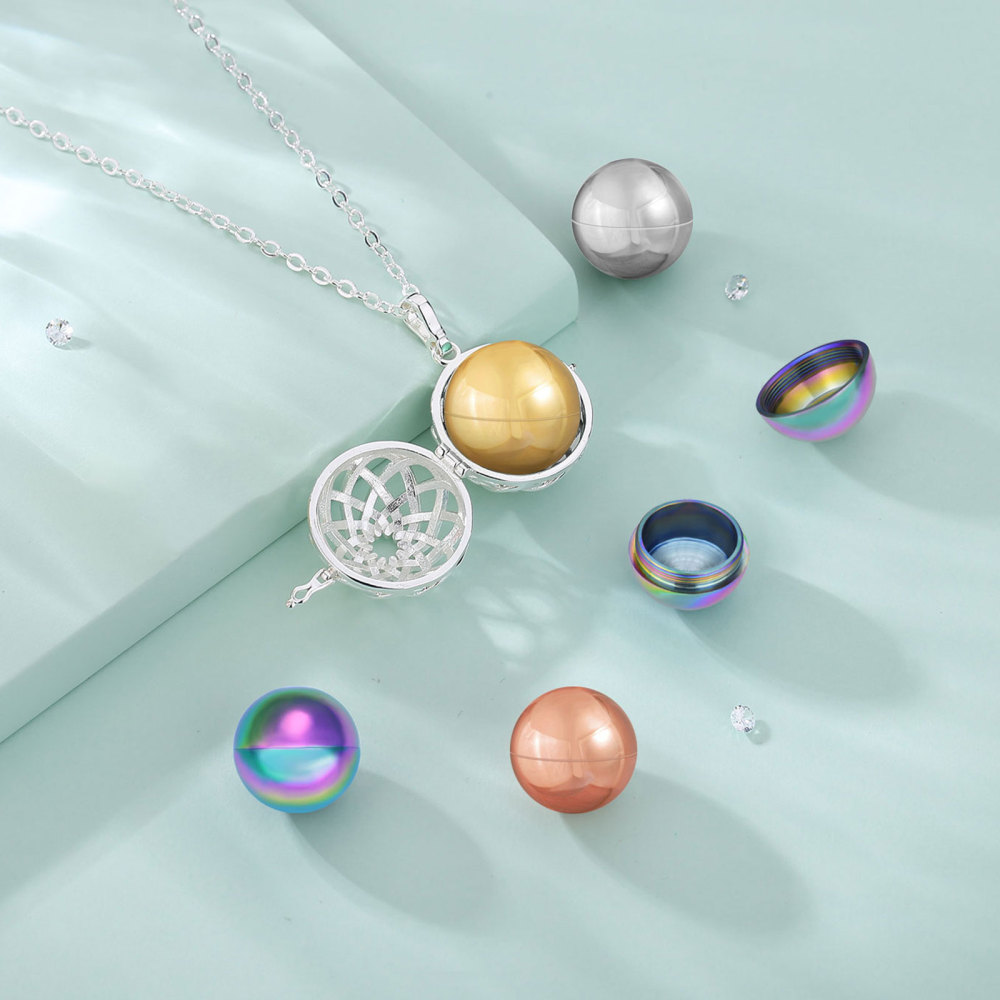 Silver-Plated Vintage Floral Ashes Ball Necklace