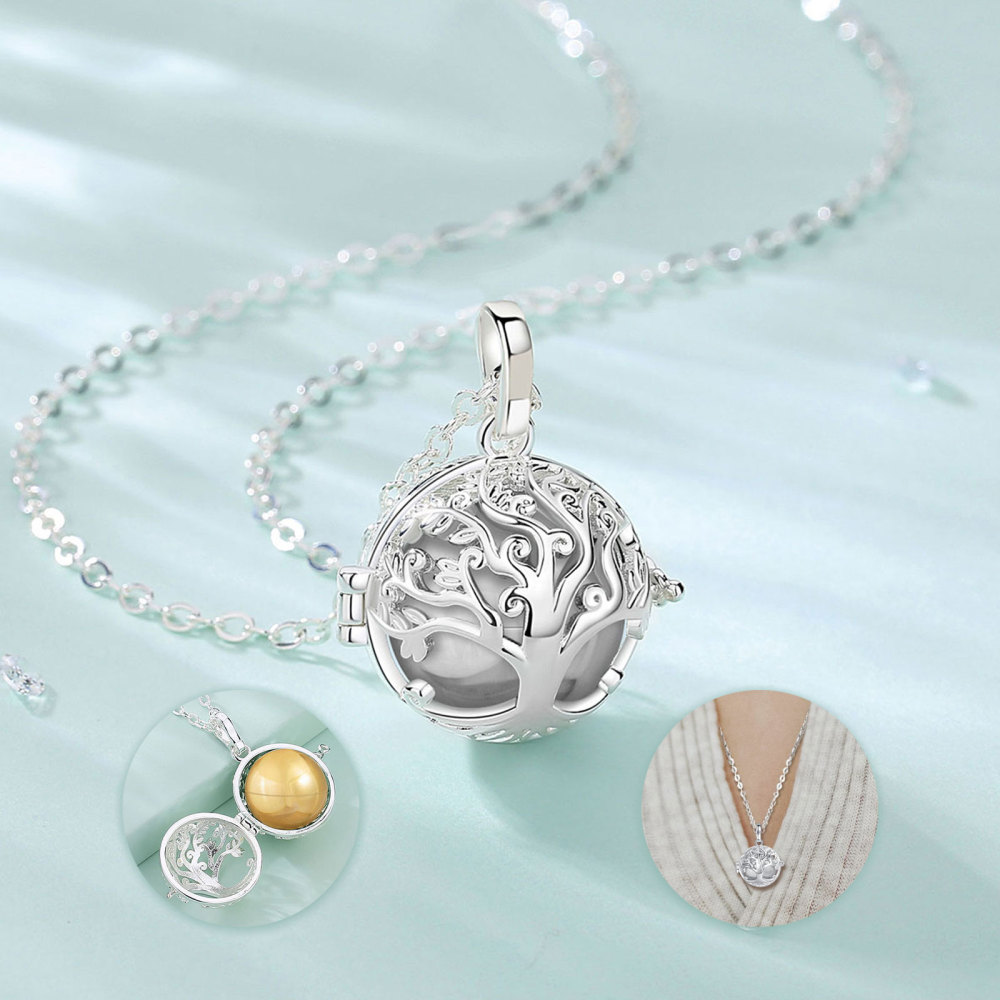 Silver-Plated Tree of Life Ashes Ball Necklace