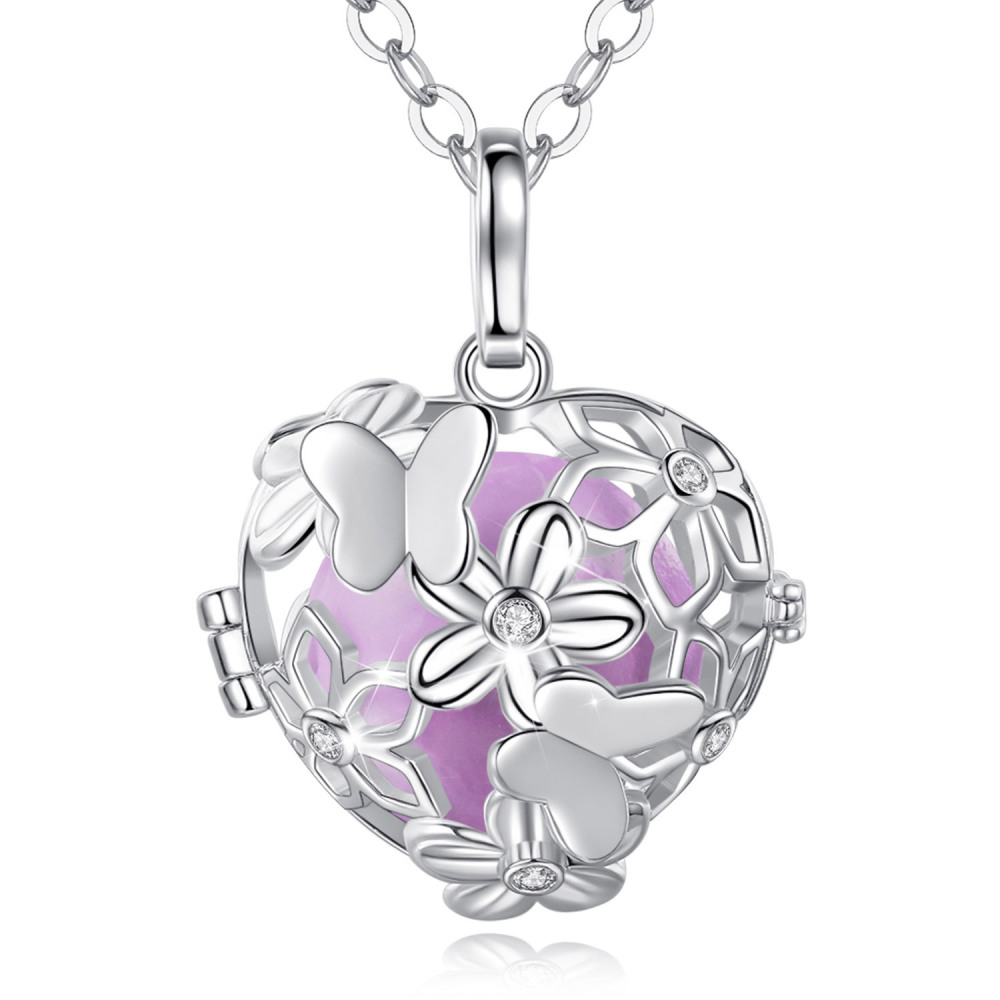Heart-Shaped Butterfly and Flower Cage Pendant
