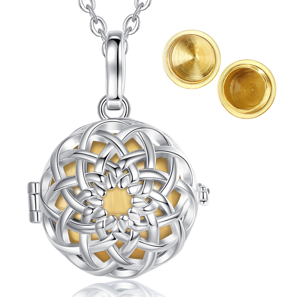 Silver-Plated Vintage Floral Ashes Ball Necklace