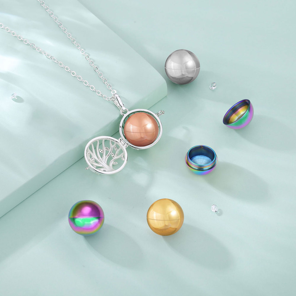 Zircon Tree of Life Urn Ball Cage Necklace