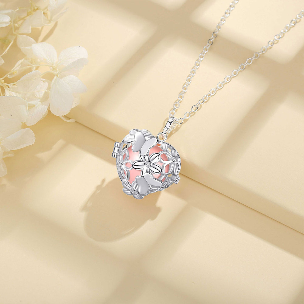 Heart-Shaped Butterfly and Flower Cage Pendant