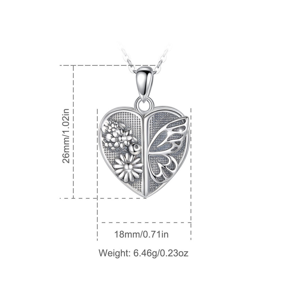 Vintage Butterfly Heart Photo Locket Pendant Necklace