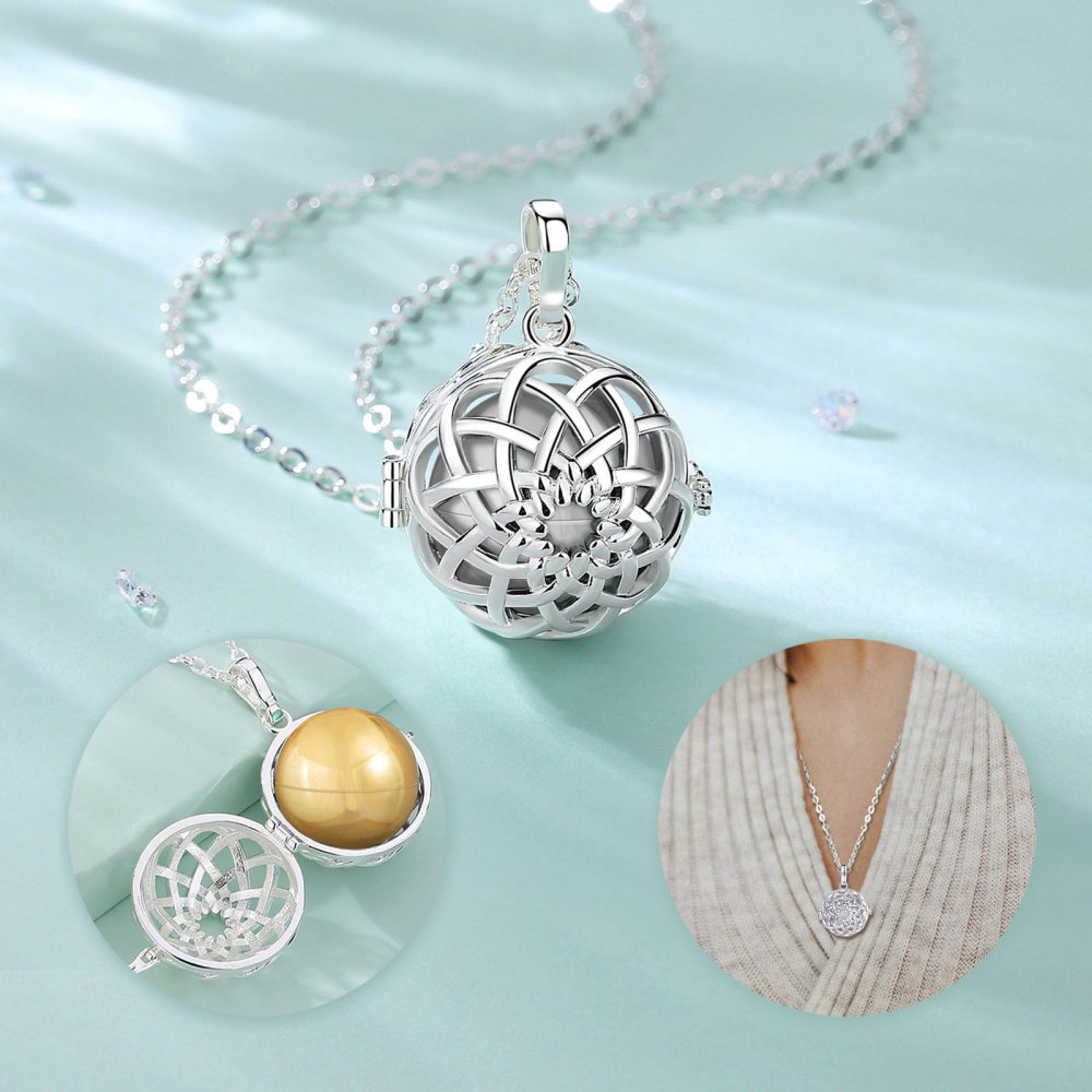 Silver-Plated Vintage Floral Ashes Ball Necklace